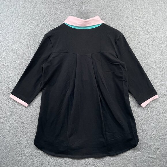 NWT Lobo Maul Polo Shirt 3/4 Sleeve Contrast Trim Collar Black Pink Teal Large - Picture 9 of 11